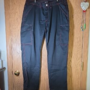 True Religion Black Cargo Pants with Red Stitching